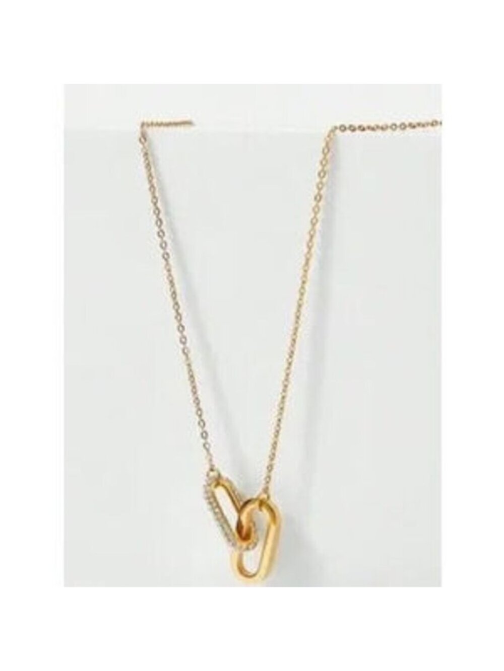 Gold Stainless Steel Link Pendant Necklace with CZ Dainty